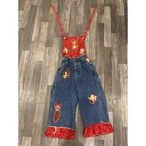 Handmade Vintage Girls Cowboy theme overalls patchwork Pagent Costume Scarecrow